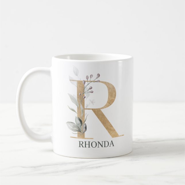 R Monogram Blommigt Personlig Kaffemugg (Vänster)