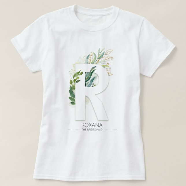 R Monogram Guld Greenery Löv Elegant T Shirt (Design framsida)