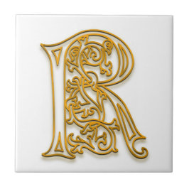 R Monogram "Irish Guld" Ceramic Tile Kakelplatta