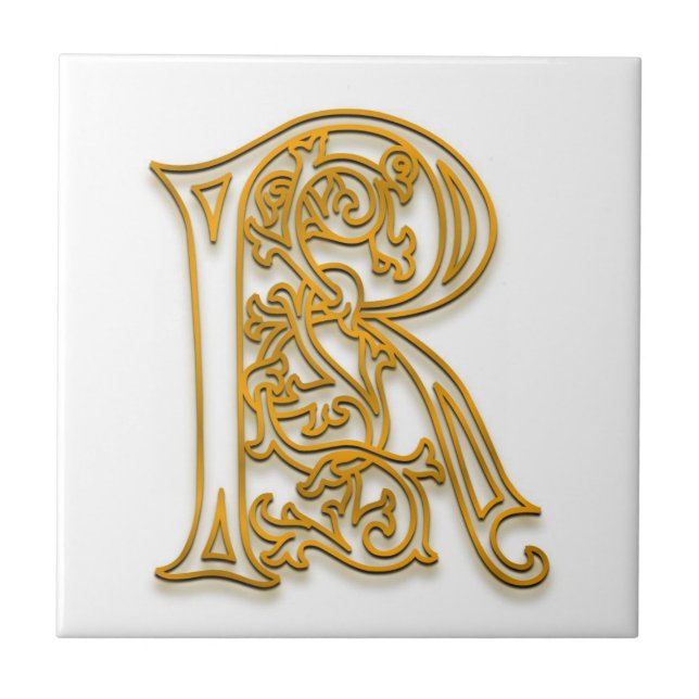 R Monogram "Irish Guld" Ceramic Tile Kakelplatta (Framsidan)