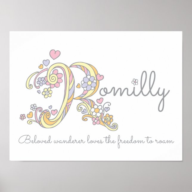 R monogram konst Romilly flicknamn & betydelse aff Poster (Framsidan)