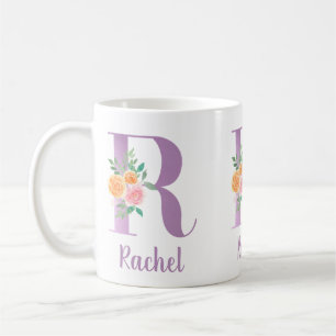 R Monogram Lila Blommig Akvarell Personlig Kaffemugg