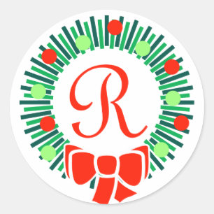 R Monogram (Retro-julfransen) Runt Klistermärke
