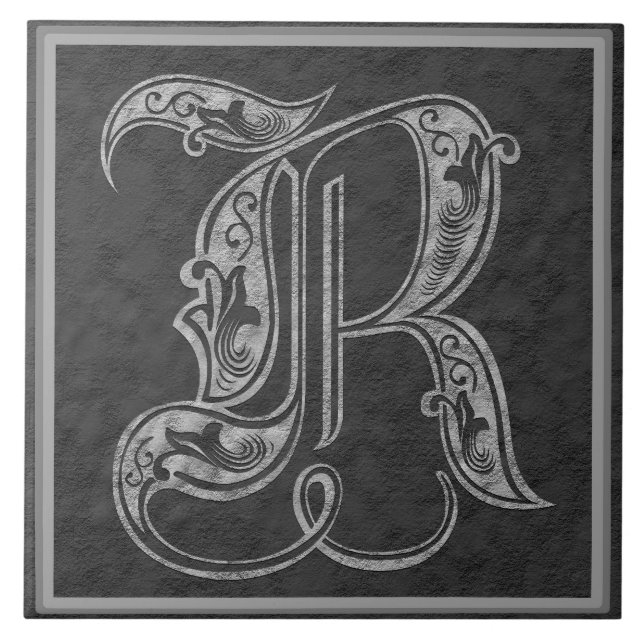 R Monogram "Royal Grått Stone" keramiskt plattor Kakelplatta (Framsidan)