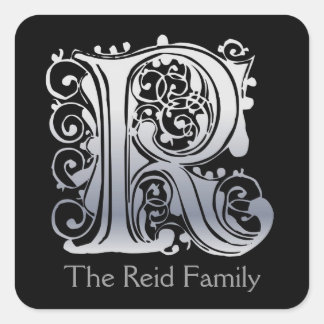 R Monogram "Silver Snöre"-utformning Kuvertförsegl Fyrkantigt Klistermärke