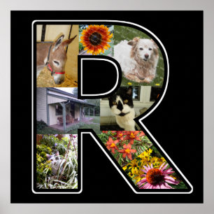 R Monogram Skapar ditt eget 8-fotokollage svart Poster
