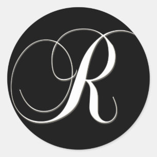 R monogram - svart och vit elegant runt klistermärke