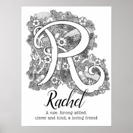R monogram tangle art Rachel namn betyder Poster