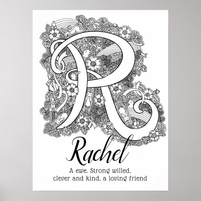 R monogram tangle art Rachel namn betyder Poster (Framsidan)