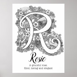 R monogram tangle art Rosie namn betydelse Poster