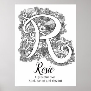 R monogram tangle art Rosie namn betydelse Poster