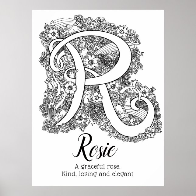 R monogram tangle art Rosie namn betydelse Poster (Framsidan)