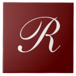 R Monogram, vit på Mörk Red. Kakelplatta<br><div class="desc">Classic White Brev Monogram på Maron Background,  R.</div>