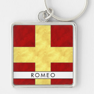 R nautiska Romeo signalerar flagga + Ditt namn Fyrkantig Silverfärgad Nyckelring