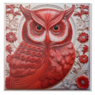 R röd falsk relief Art Nouveau Uggla Kakelplatta
