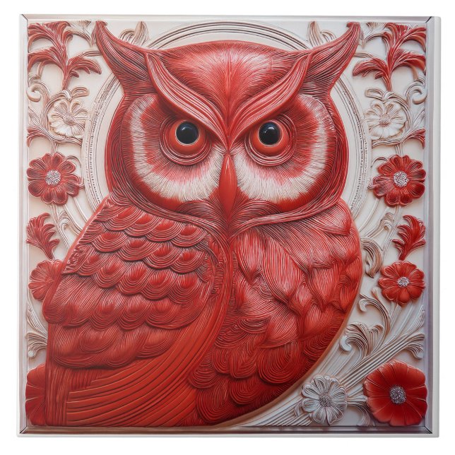R röd falsk relief Art Nouveau Uggla Kakelplatta (Framsidan)