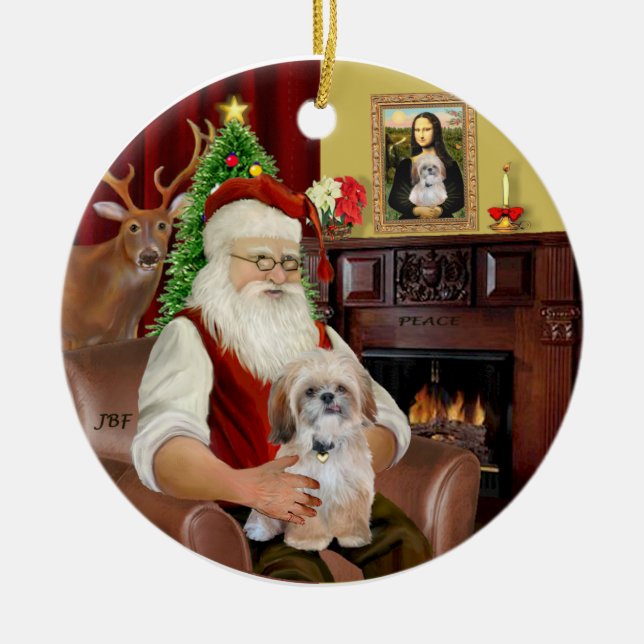 R-Santa-Shih Tzu (P) Julgransprydnad Keramik (Framsidan)