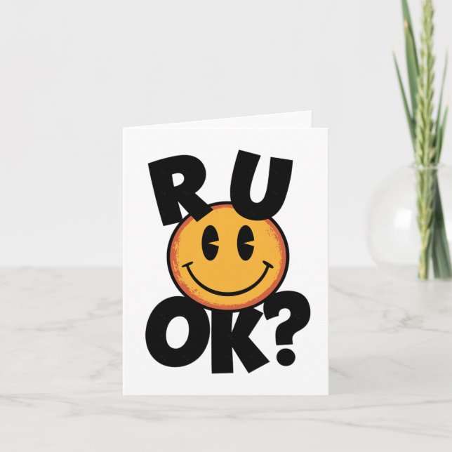 R U OK Smiley face Mental Health Design Sticker Kort (Framsida)