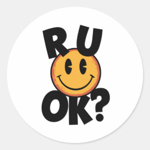 R U Ok Smileysikte Mental Hälsa Design Klistermärk Runt Klistermärke