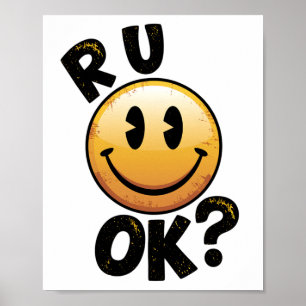 R U Ok Vintage Smiley Face Psykisk Hälsa Klistermä Poster