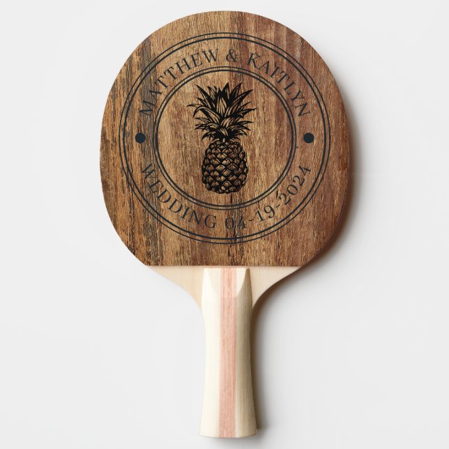 Rå Cederträ Ananas Bröllopskrona & Namn Pingisracket (Baksidan)