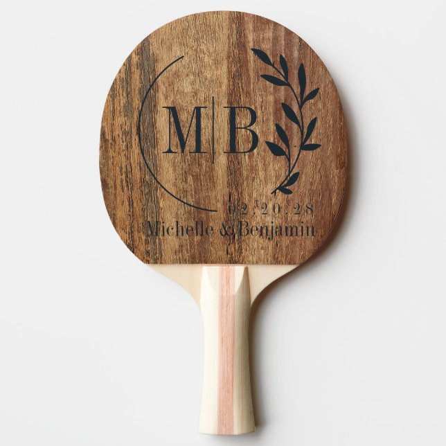 Rå Cederträ Blad Vigsel Monogram Pingisracket (Baksidan)