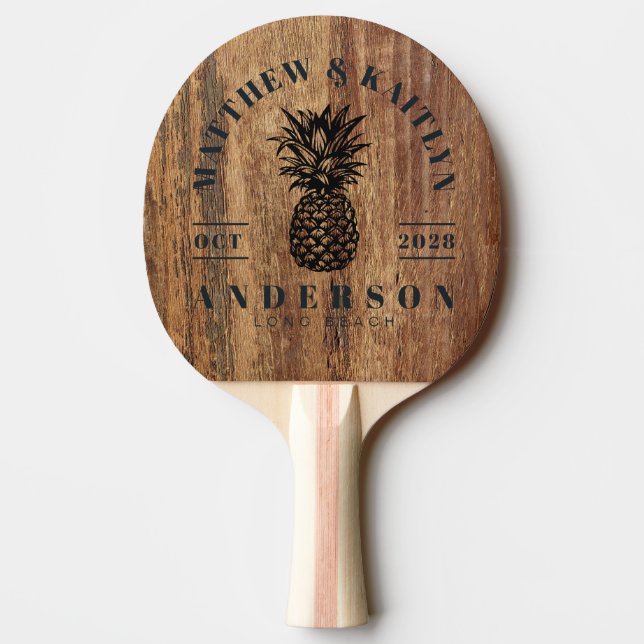 Rå Cederträ Tropisk Ananas Bröllopskrona Pingisracket (Baksidan)