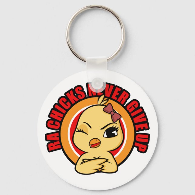 RA Chicks Aldrig Ge Up Gult Chickie Keychain Nyckelring (Framsida)