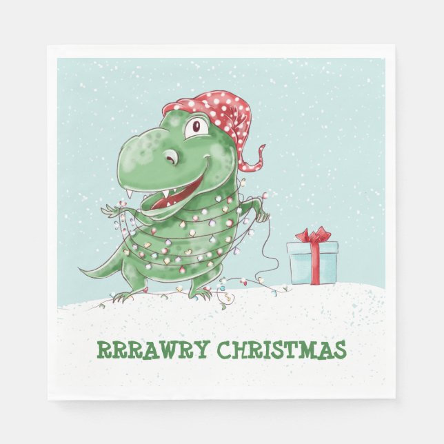 Rå Jul Dinosaurie Pappersservett (Framsidan)