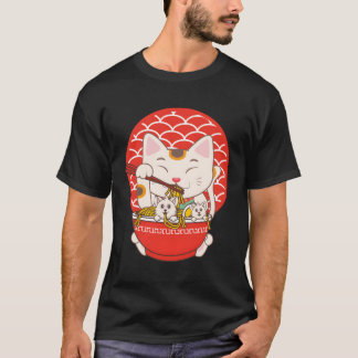 Ra Kawaii Anime Cat Eating Noodles T Shirt