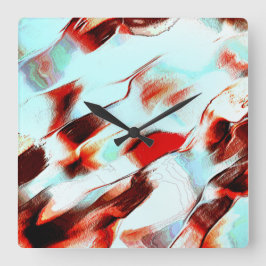 Rå ljuscyan och starkt rött fyrkantig klocka