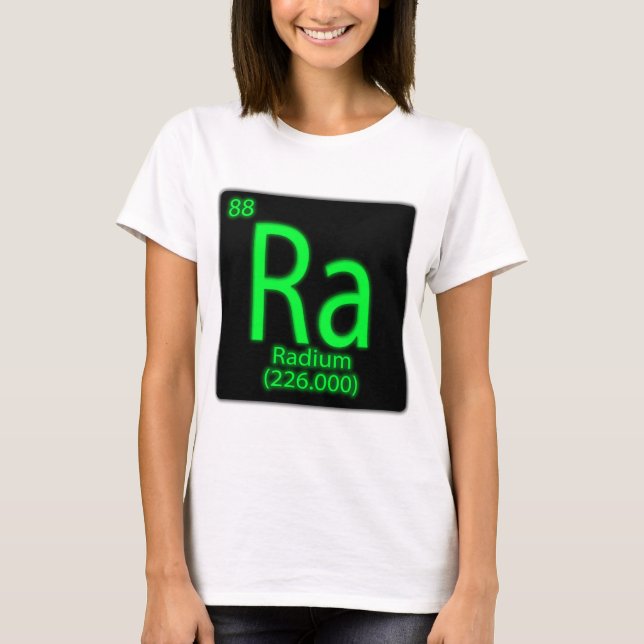 Ra Radium glowing i mörken. Radium användes som T Shirt (Framsida)