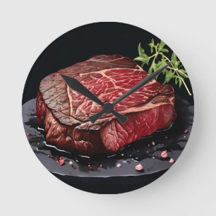 Rå Ribeye Biff Närbild Rund Klocka