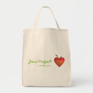 Rå vegan med all min kärlek (röd äpplehjärta) tygkasse