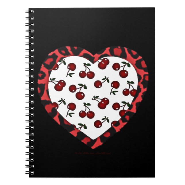 RAB-körsbär Leopard Print Heart Rockabilly Anteckningsbok (Framsidan)