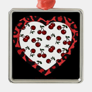 RAB-körsbär Leopard Print Heart Rockabilly Julgransprydnad Metall