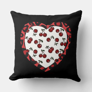 RAB-körsbär Leopard Print Heart Rockabilly Kudde