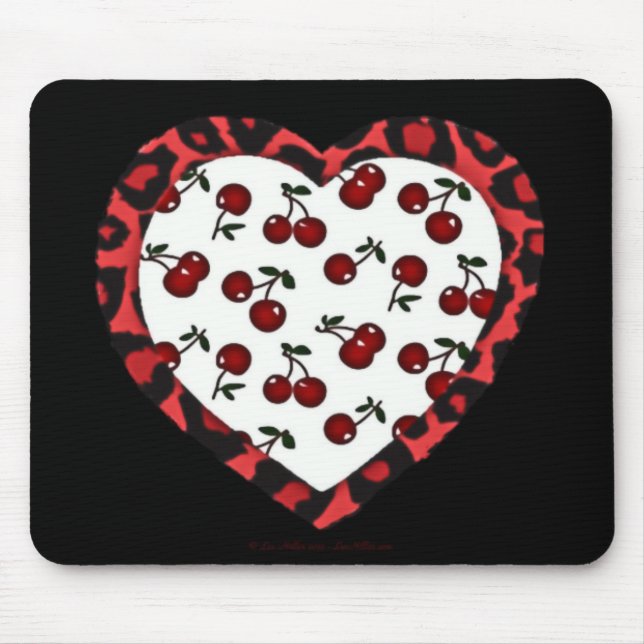 RAB-körsbär Leopard Print Heart Rockabilly Musmatta (Framsidan)