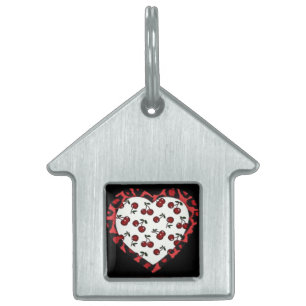 RAB-körsbär Leopard Print Heart Rockabilly Namnbricka Husdjur