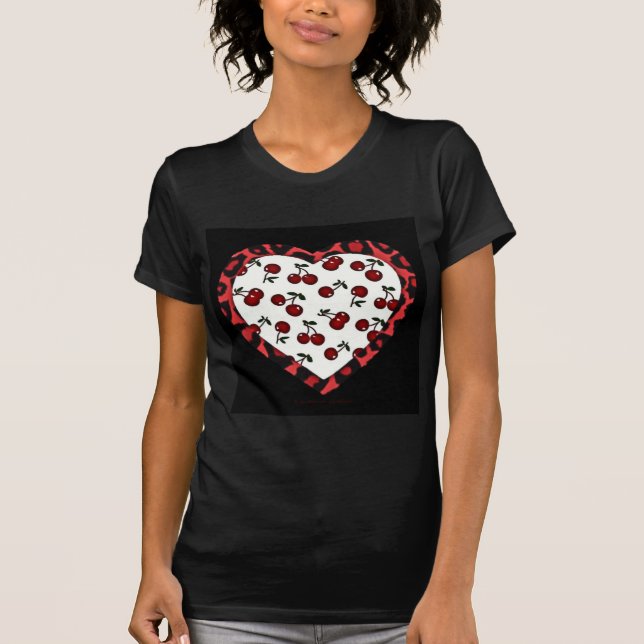RAB-körsbär Leopard Print Heart Rockabilly T Shirt (Framsida)