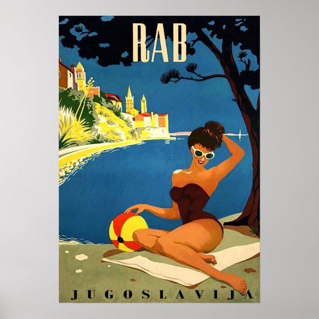 Rab, ö, Jugoslavien, kvinna i bikini på stranden Poster (Framsidan)