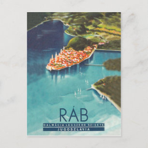 Rab-ön, Dalmatien, Kroatien, vintage reseaffisch Vykort