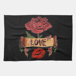 RAB Rockabilly Alla Hjärtans Dag Rosor, Kärlek & L Kökshandduk