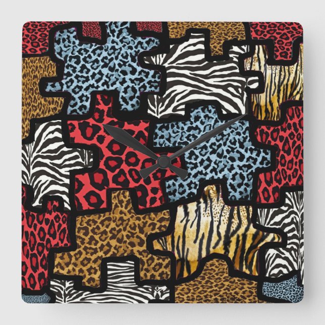 RAB Rockabilly Animal Print Puzzle Fyrkantig Klocka (Framsida)
