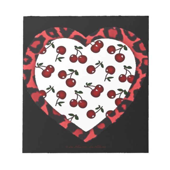 RAB Rockabilly Cherries Leopard Print Heart Anteckningsblock (Framsida)