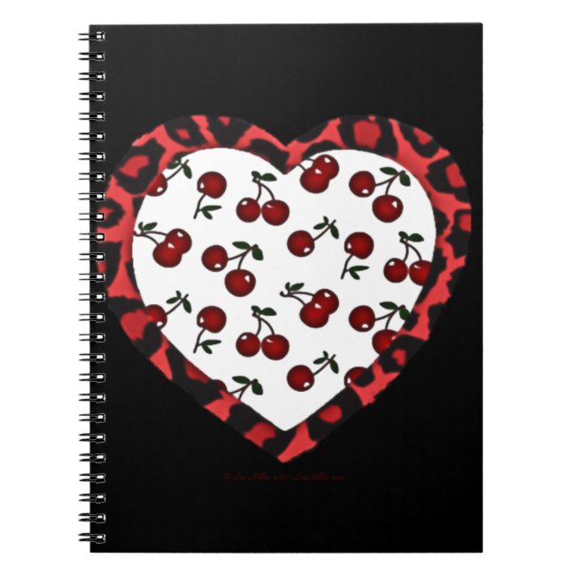 RAB Rockabilly Cherries Leopard Print Heart Anteckningsbok (Framsidan)
