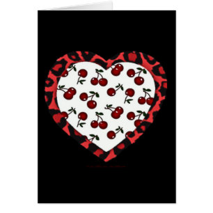 RAB Rockabilly Cherries Leopard Print Heart Hälsningskort