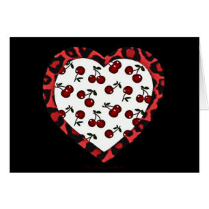 RAB Rockabilly Cherries Leopard Print Heart Hälsningskort