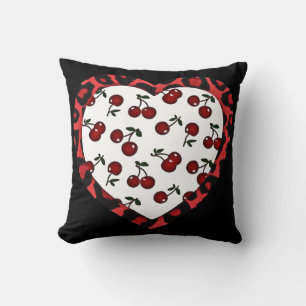 RAB Rockabilly Cherries Leopard Print Heart Kudde