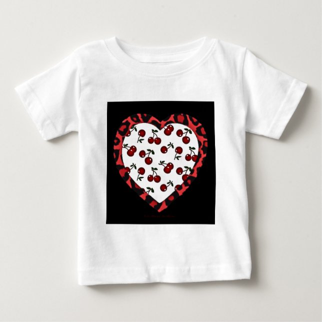 RAB Rockabilly Cherries Leopard Print Heart T-shirt (Framsida)